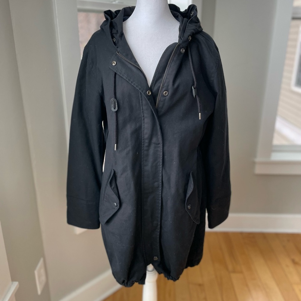 Liz Claiborne Black Cotton Anorak Trench Coat Size Medium - Picture 2 of 10